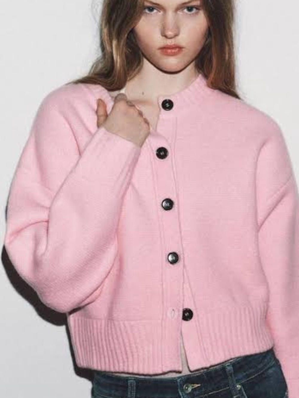 Zara Light Pink Button-Up Knit Cardigan